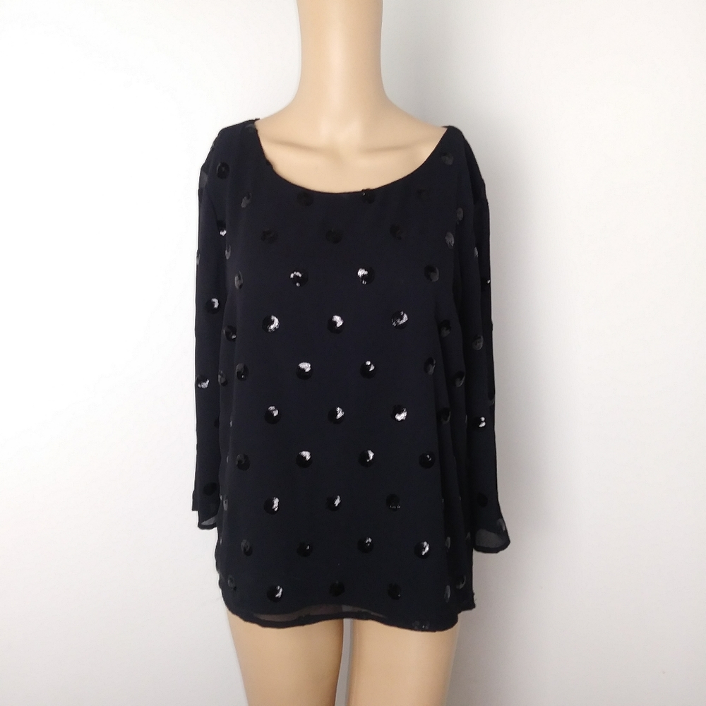 Talbots sequin polka dot black blouse